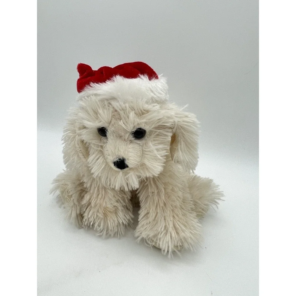Dan Dee Collectors Choice Plush‎ Shaggy Beige/Tan Maltese Dog w/ Christmas Hat